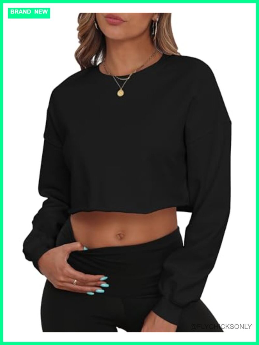 Cropped Crewneck Sweatshirt Loose Fit Long Sleeve Pullover